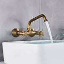 GobekUsa Antique Brass Dual Handle Wall Mount Kitchen Faucet