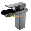 GobekUsa Black Plated Brass Waterfall Bathroom Basin Faucet Mixer Square Vanity Sink