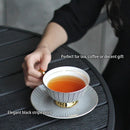 GobekUsa Elegant Gray Tea Cup Set: 200ml Porcelain Coffeeware with Gold Accents