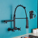 GobekUsa Black Kitchen Faucet Wall Mounted Dual Swivel Spouts Vessel Sink Mixer Tap