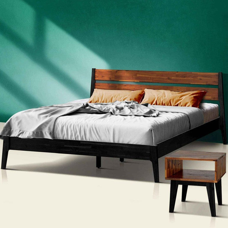 Acacia Callisto Solid Wood Bed Frame and Nightstand Set for a Stylish Bedroom