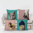 GobekUsa Cute Cat Face Decorative Cushion Cover Soft Linen Pillow for Home Sofa