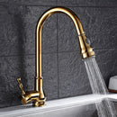 GobekUsa Gold Kitchen Faucet Pull Out Swivel Water Mixer Tap Single Handle Sink