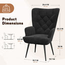 Mid-Century Modern Velvet Convertible Accent Chair with Tufted Wing Back & Metal Legs — Black