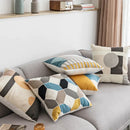 GobekUsa Geometric Embroidery Cushion Cover Set - Blue Coffee Yellow Grey Abstract Square