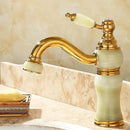 GobekUsa Brass and Jade Bathroom Basin Sink Faucet Gold Mixer Tap