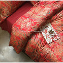 GobekUsa Chinese Red Satin Cotton Wedding Duvet Set - Luxury Handmade Retro Bedding