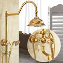 GobekUsa Gold Brass Jade Bath Shower Set Wall Mounted Rainfall Hand Shower Faucet