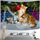 GobekUsa Christmas Kitten Snowman Tapestry Wall Hanging - Anime Cute Illustration Home Decor