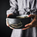GobekUsa Black Ceramic Sushi Plate and Rice Bowl Set