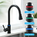 GobekUsa LED Single Hole Kitchen Faucet with Pull Out Spout and Stream Sprayer