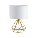 GobekUsa Geometric Gold Desk Lamp with Hollow Diamond Design and Cloth Shade