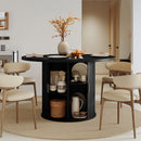 Solid Wood Convertible Dining Table with Sliding Door Storage — Black