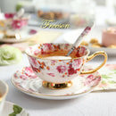 GobekUsa Elegant Floral Tea Set - 200ml Capacity Bone China Cup, Saucer, and Spoon