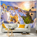 GobekUsa Castle Village Sunset Tapestry Wall Hanging - Fantasy City Landscape Wall Art