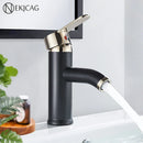 GobekUsa Black Golden Single Handle Bathroom Basin Faucet for Deck Mount Vessel Sink