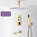 GobekUsa Gold 12" Digital Display Rainfall Shower Faucet with Single Lever Control