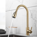 GobekUsa Brushed Gold Kitchen Faucet Single Handle Pull Out Swivel Mixer Tap
