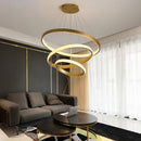 GobekUsa Gold Circle Chandelier Creative LED Lighting Modern Indoor Fixtures