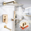 GobekUsa Golden 8" Rainfall Shower Faucet Set with Handshower - Wall Mounted Luxury Mixer Tap
