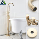 GobekUsa Brushed Gold Freestanding Bathtub Shower Mixer with Handshower