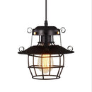 GobekUsa Industrial Nordic Cage Pendant Light, Black Iron Retro Loft Hanging Lamp
