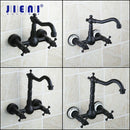 GobekUsa Black Swivel Wall Mounted Bathroom Faucet with Ceramic Base - 2 Handles