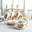 GobekUsa Elegant Floral Bone China Tea Cup Set 200ml - Premium Porcelain Teacup Saucer Spoon
