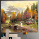GobekUsa Christmas Snow Forest Oil Painting Tapestry - Home Bohemian Wall Decoration
