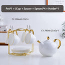 GobekUsa Elegant Bone China Tea Set | Porcelain Teacup & Teapot Set White Gold
