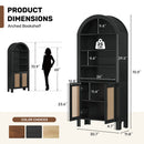 Tall Arched Wood Bookcase with Rattan Doors & Adjustable Shelves