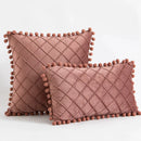 GobekUsa Corduroy Striped Pompom Pillowcase for Bedroom Sofa Living Room