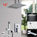 GobekUsa 8/16 Inch Chrome Shower Set with Rainfall Head, Ceiling Mount Mixer, Brass Faucet