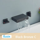 GobekUsa Black Bronze Wall Mounted Waterfall Bathroom Faucet with Dual Handles