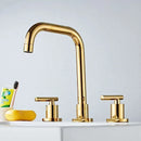 GobekUsa Brass Basin Faucet: Gold/Chrome Double Handle Bathroom Sink Tap, Deck Mounted-Widespread