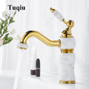 GobekUsa Gold Brass and Marble Bathroom Basin Faucet Cold Hot Water Mixer Sink Tap