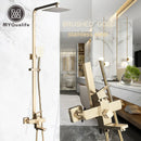 GobekUsa Brushed Gold Shower Mixer with Rotating Tub Spout and 8" Rainfall Head
