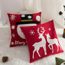 GobekUsa Christmas Embroidered Cushion Cover 45x45cm - Red Green Santa Snowflake Deer Snowman