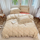GobekUsa Gardenia Print Princess Bedding Set with Ruffles and Pillowcases