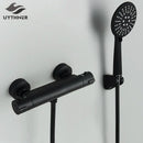 GobekUsa Black/Chrome Brass Thermostatic Shower Set with Wall Mount - Bathroom Accessories