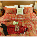 GobekUsa Chinese Red Satin Cotton Wedding Duvet Set - Luxury Handmade Retro Bedding