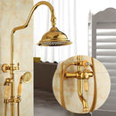 GobekUsa Gold Brass Jade Bath Shower Set Wall Mounted Rainfall Hand Shower Faucet