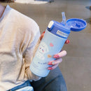 GobekUsa Cute Insulated Straw Cup Thermal Water Bottle Stainless Steel Vacuum Flask