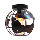 GobekUsa World Map Metal Wire Globe Ceiling Light Shade - Modern Loft Cage Shade