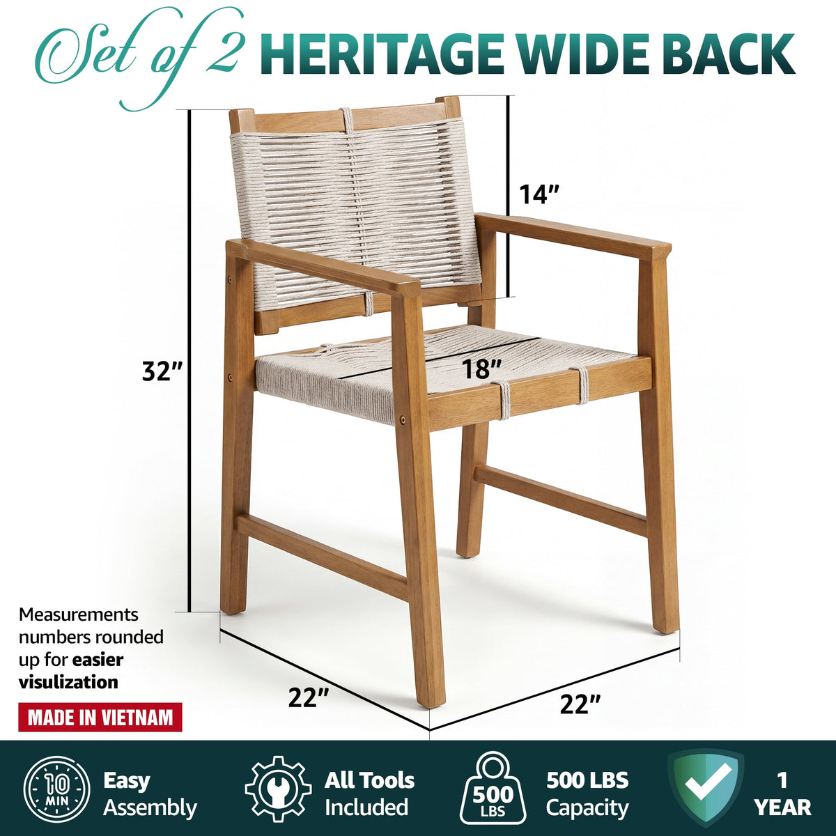Heritage Wide Outdoor Armchair, dimensions drawing