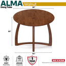 Alma 36 Inches Round Dining Table for 4, Mid-Century Modern Kitchen & Dining Room Tables by Megsu