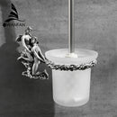 GobekUsa Gold/Silver Romantic Toilet Brush Holder Set with Glass Cup & Brass Handle