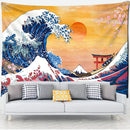 GobekUsa Kanagawa Waves Oil Painting Tapestry Wall Hanging, Bohemian Style Psychedelic Hippie Art