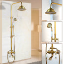 GobekUsa Antique Brass Rainfall Shower Faucet Set with Handshower and Shelf