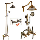 GobekUsa Brass Antique Dual Handle Shower Faucet Set with Handshower Shelf